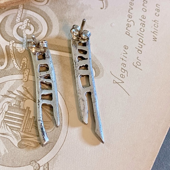 Vintage Sterling Silver Modernist/ Brutalist Style Pierced Ear Ladder Earrings. - Picture 7 of 9